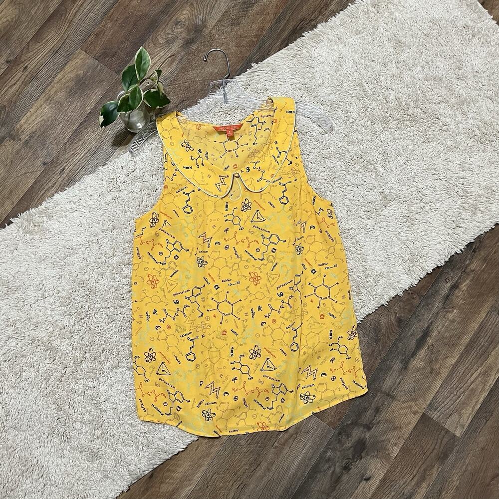 Modcloth Size Small Yellow Science Chemistry Print Peter Pan Collar Tank Top